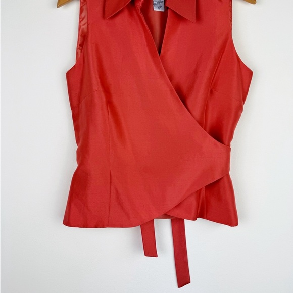 Jessica Howard Vintage Coral Silk Wrap Blouse - Picture 3 of 10